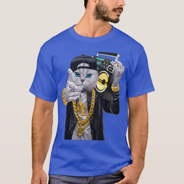 Camiseta Hip Hop Rapper Cat in Baseball Cap Carrying Music  (Anverso)