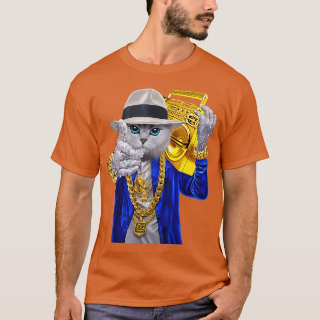 Camiseta Hip Hop Rapper Cat in Fedora Hat Carrying Music fa (Anverso)