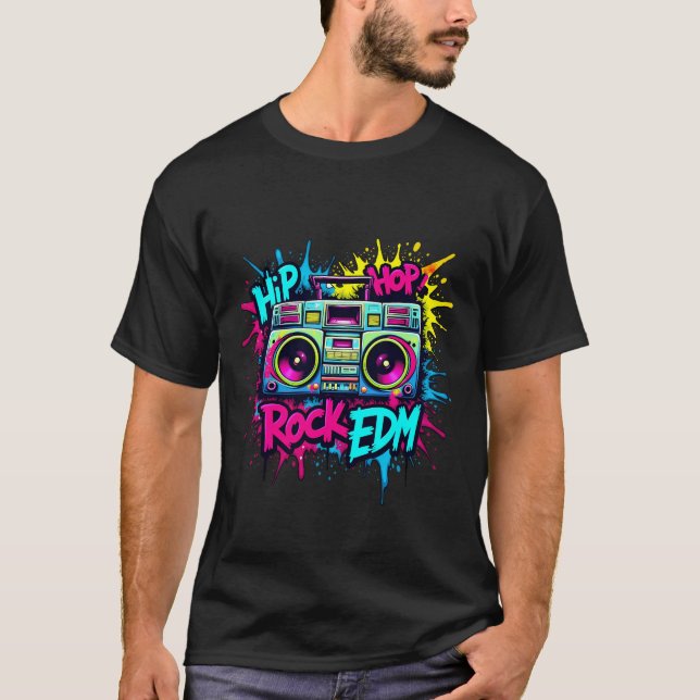 Camiseta Hip-Hop, Rock y EDM , vibrante arte graffiti (Anverso)