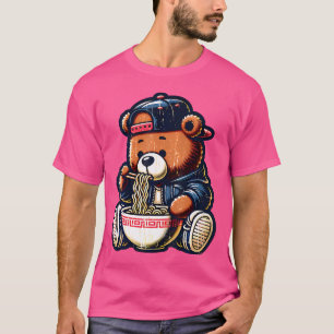 Camiseta Hip Hop Teddy Bear Comiendo Ramen Comida China