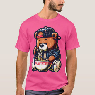 Camiseta Hip Hop Teddy Bear Comiendo Ramen Comida China