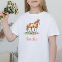 Hípica acuarela Nombre personalizado Pony T-Shirt