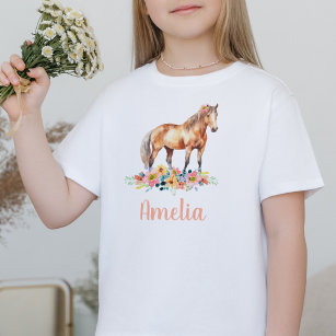 Camiseta Hípica acuarela Nombre personalizado Pony T-Shirt