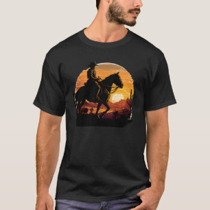 Camiseta Hípica Retro Vintage Sunset Horse Chica Graph