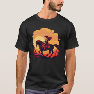 Camiseta Hípica Retro Vintage Sunset Horse Chica Graph
