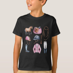 Camiseta Hípica rosa montando Doodles Cute Hores Ecuestres