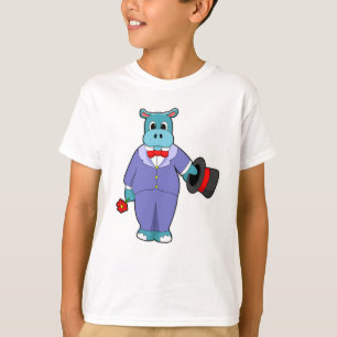 Camiseta Hipopótamo como novio con traje y rosa