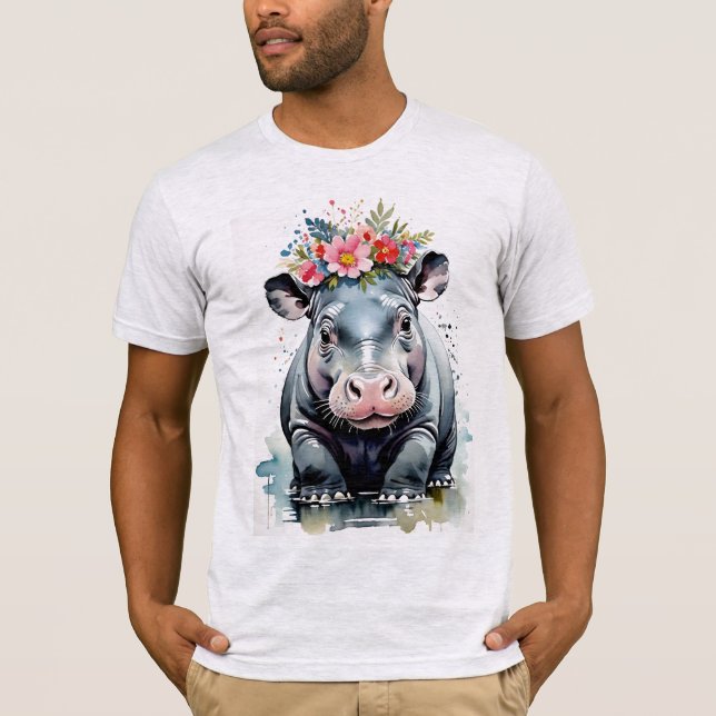 Camiseta Hipopótamo Con Corona De Flor (Anverso)