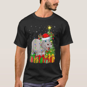 Camiseta Hipopótamo Iluminando Árbol de Navidad Santa Hipop