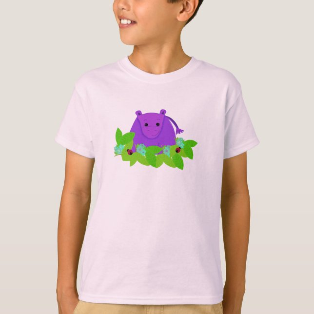 Camiseta Hipopótamo Morado con Mariquitas (Anverso)