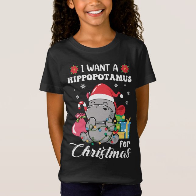 Camiseta Hipopótamo navidad cute Navidad Hippo en Santa Ha (Anverso)