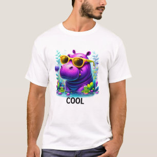 Camiseta Hipopótamo Neón Fresco Relajándose en el Pantano