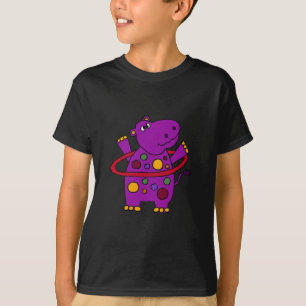 Camiseta Hipopótamo púrpura divertido que juega el aro de