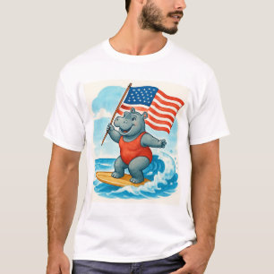 Camiseta Hipopótamo Surfista Surfing Día de la Independenci