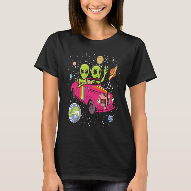 Camiseta Hippie Alien Space Car  Techno EDM Minimal Spacesh (Anverso)