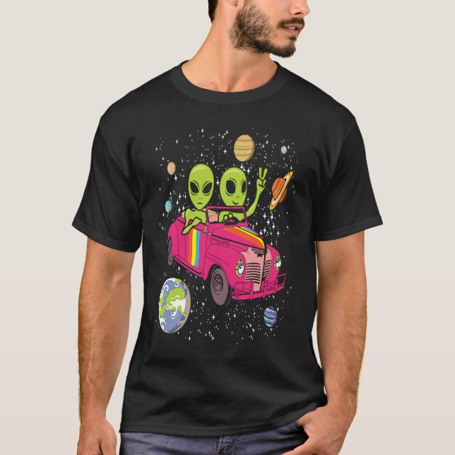 Camiseta Hippie Alien Space Car  Techno EDM Minimal Spacesh (Anverso)