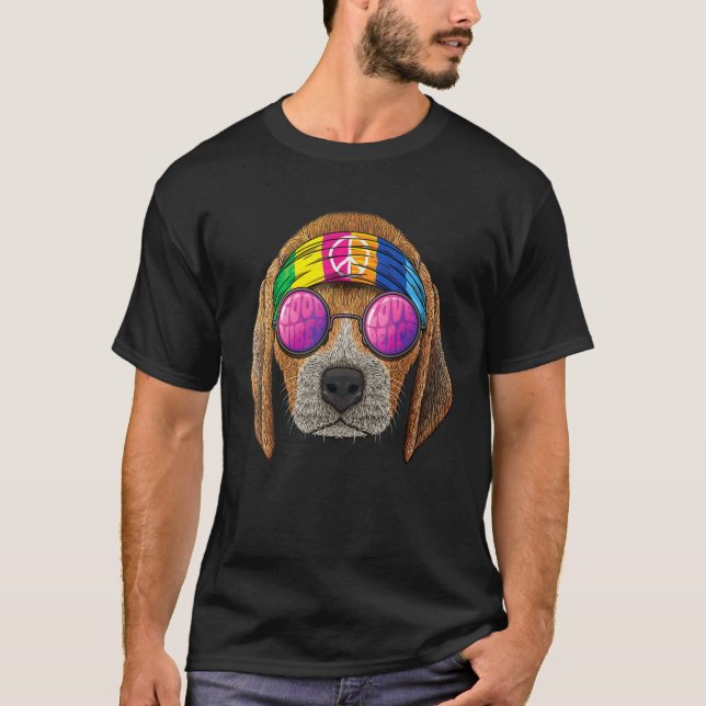 Camiseta Hippie Beagle Love Peace Sign Signo de 70's Hippie (Anverso)