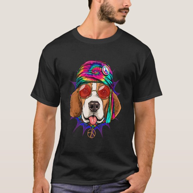 Camiseta Hippie Beagle Tie Dye Peace Sign Psychedelic Pet D (Anverso)