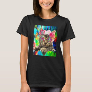 Camiseta Hippie Cat Groovy Tie Dye Peace Sign Festival