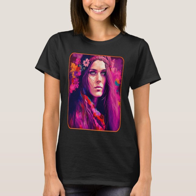 Camiseta Hippie Child In Pink With Flowers In Her Hair Retr (Anverso)