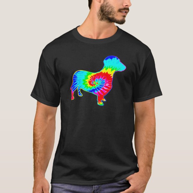 Camiseta Hippie Dachshund Retro Puppy Tye Dye Perro (Anverso)