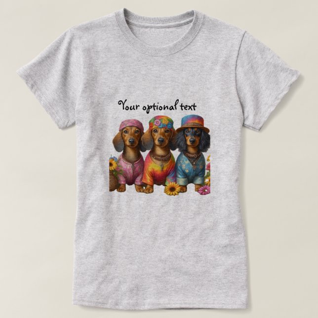 Camiseta Hippie Dachshunds (Diseño del anverso)
