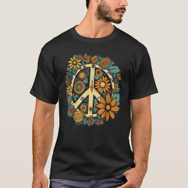 Camiseta Hippie Daisy Peace Sign Retro Flower Sunflower (Anverso)