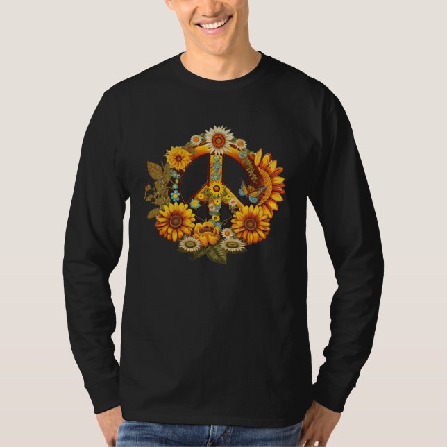 Camiseta Hippie Daisy Peace Sign Retro Flower Sunflower (Anverso)
