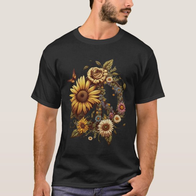 Camiseta Hippie Daisy Peace Sign Retro Flower Sunflower   1 (Anverso)