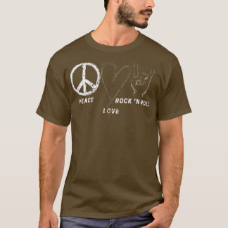 Camiseta Hippie Design Peace Love Rock N Roll Concert Band 