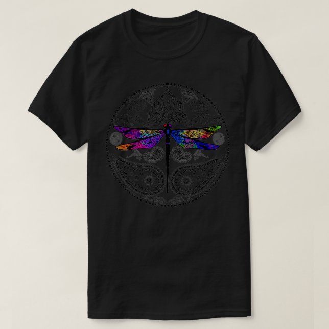 Camiseta Hippie Dragonfly inspira mística Mandala colorida (Diseño del anverso)