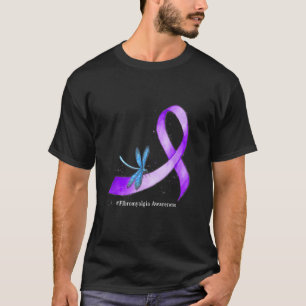 Camiseta Hippie Dragonfly Purple Ribbon Fibromialgia Awaren