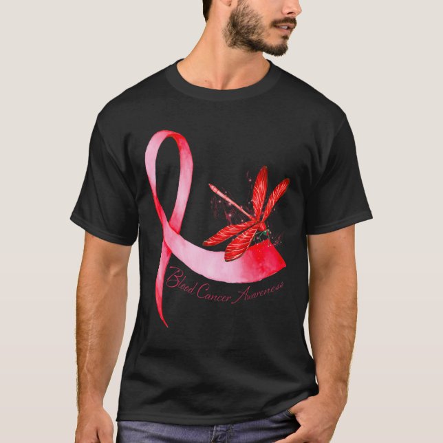 Camiseta Hippie Dragonfly Red Ribbon Blood Cancer Awareness (Anverso)