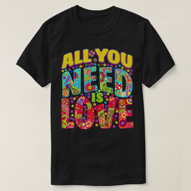 Camiseta Hippie Flower Power PeaceLove Retro de los años 70 (Diseño del anverso)