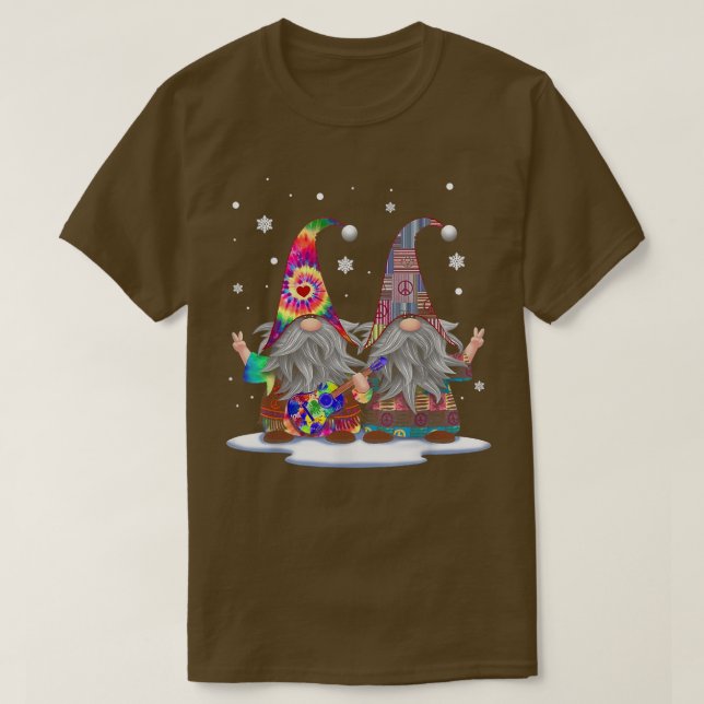 Camiseta Hippie Gnome Playing Guitar Tie Dye Hat Xmas Snow  (Diseño del anverso)