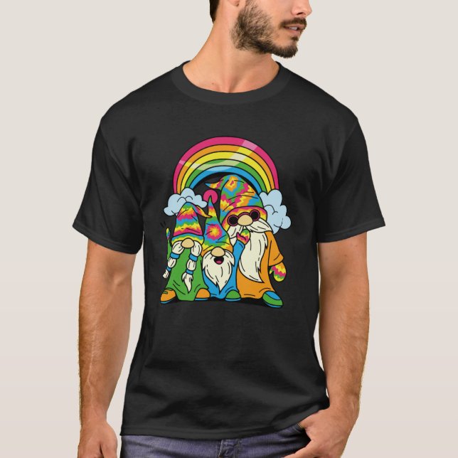 Camiseta Hippie Gnomes Retro Groovy Tie Dye Rainbow Peace G (Anverso)