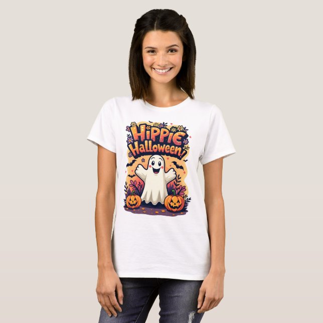 Camiseta Hippie Halloween Cute Ghost (Anverso completo)