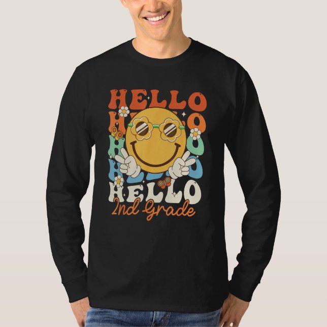 Camiseta Hippie Hello 2nd Grade Retro Groovy  Back to Schoo (Anverso)
