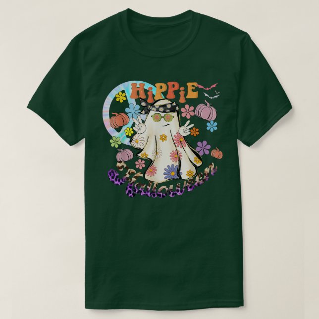 Camiseta Hippie hippie Halloween floral retro calabaza fant (Diseño del anverso)
