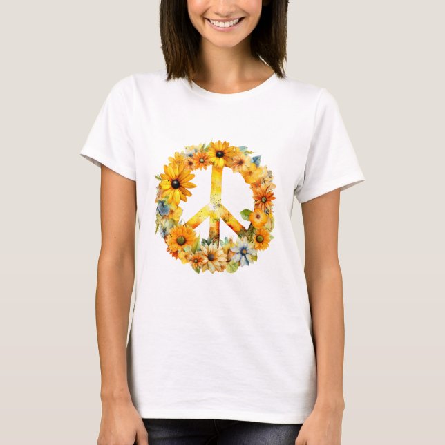 Camiseta Hippie Hippy Sunflower - Signo de paz (Anverso)
