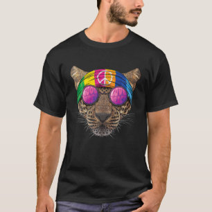 Camiseta Hippie Leopard Love Peace Sign 70S Animal Hippie