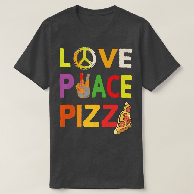 Camiseta Hippie Love Peace Pizza Italian food Happiness 70s (Diseño del anverso)