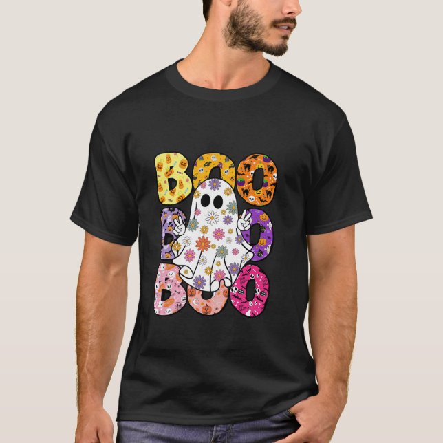 Camiseta Hippie retro Boo fantasma Halloween Halloween Spoo (Anverso)
