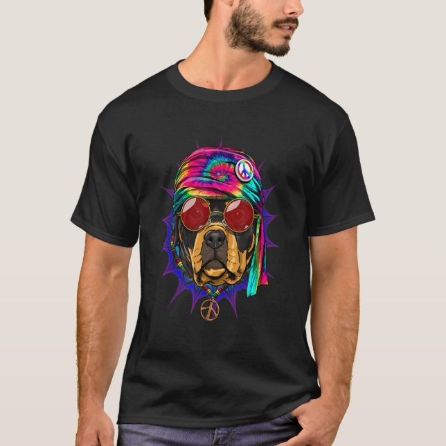 Camiseta Hippie Rottweiler Tie Dye Peace Sign Psychedelic D (Anverso)