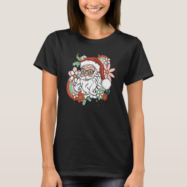 Camiseta Hippie Santa Groovy Peace Sign  Christmas (Anverso)
