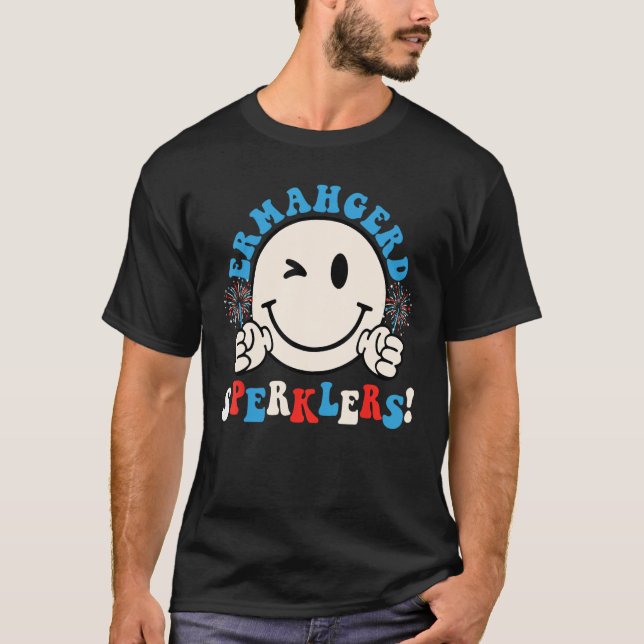 Camiseta Hippie Smile Face Ermahgerd Sparklers 4th Of July  (Anverso)