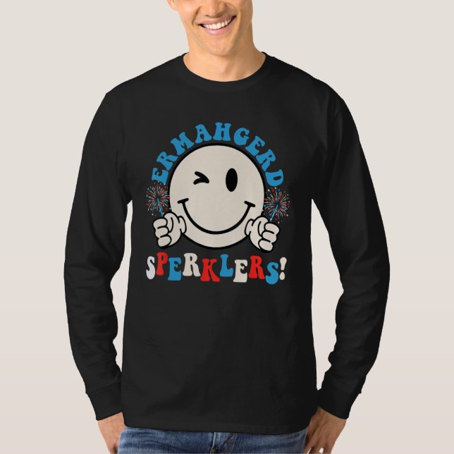 Camiseta Hippie Smile Face Ermahgerd Sparklers 4th Of July  (Anverso)