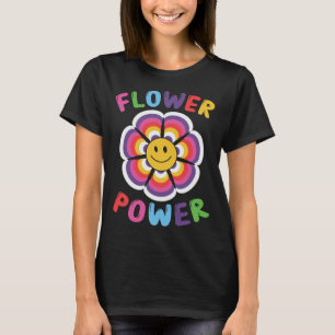 Camiseta Hippie-sonriente-cara-flor-poder-