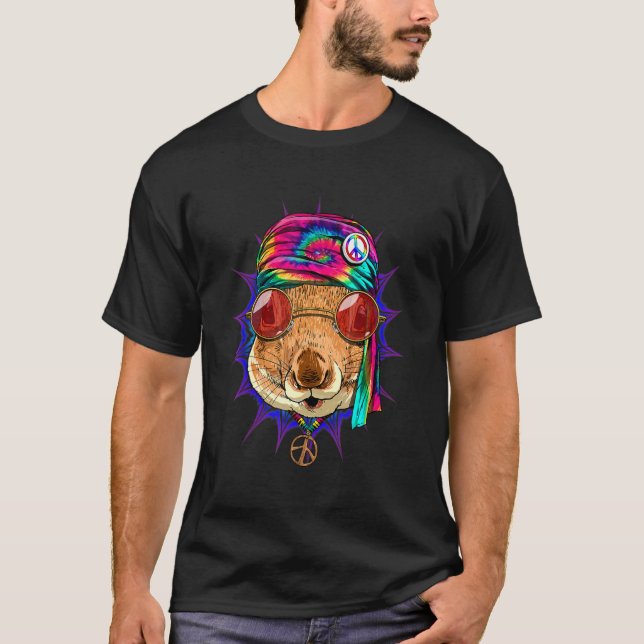 Camiseta Hippie Squirrel Tie Dye Animal Peace Sign Psychede (Anverso)