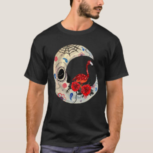 Camiseta Hippie Sugar Skull Flamingo On Spooky Moon Hallowe